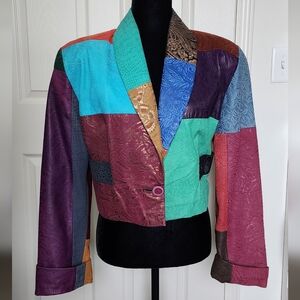 Vintage Multi Patch Leather Crop Jacket